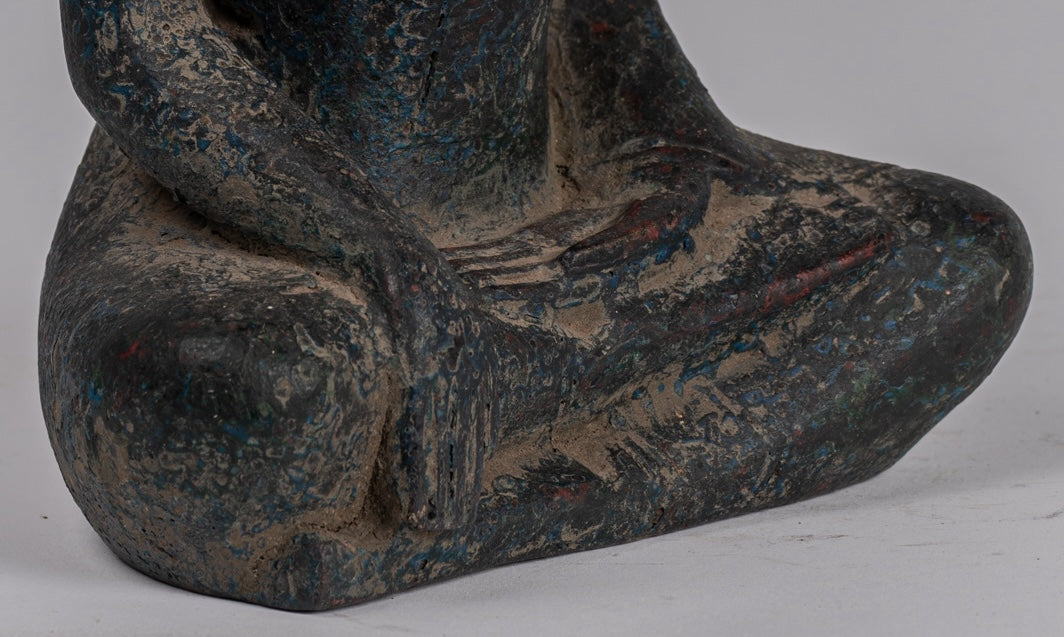 Buddha Statue - Antique Khmer Style SE Asia Seated Wood Enlightenment Buddha Statue - 21cm/8"