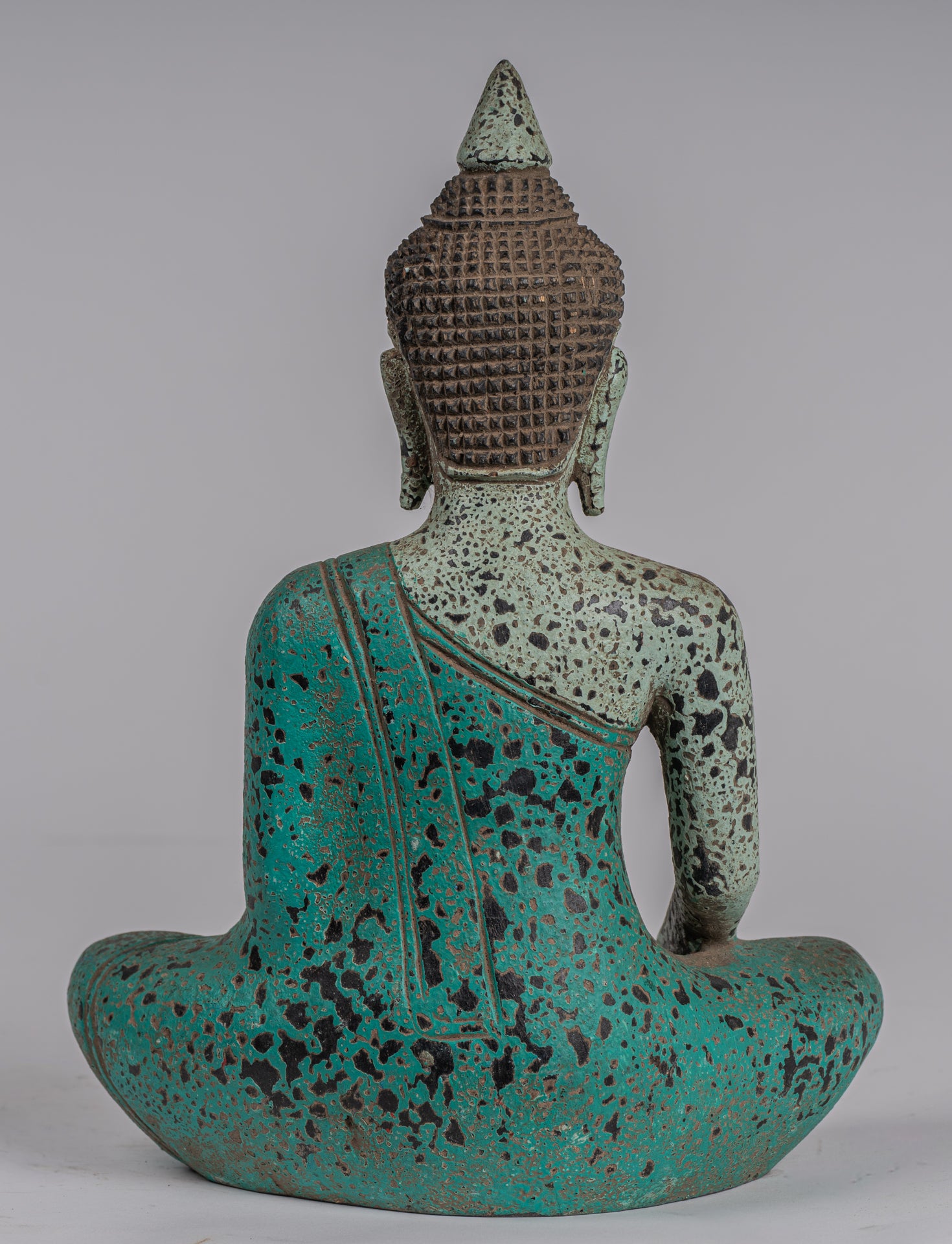 Buddha Statue - Antique Khmer Style SE Asia Seated Wood Enlightenment Buddha Statue - 26cm/10"