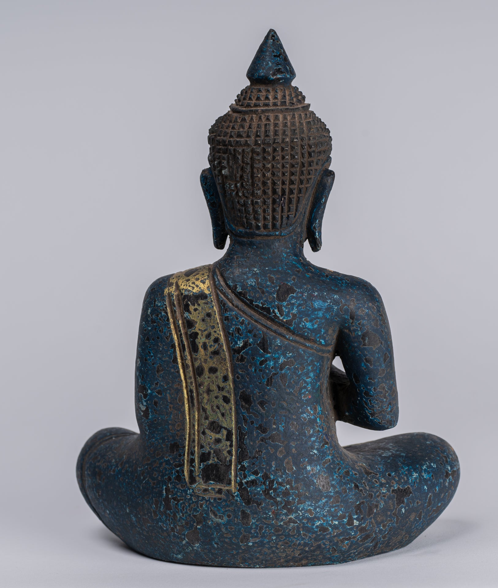 Buddha Statue - Antique Khmer Style Cambodia Seated Wood Buddha Statue Teaching Mudra - 20cm/8"