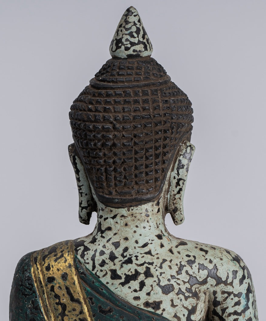 Buddha Sculpture - Antique Khmer Style Wood Seated Buddha Statue Dhyana Meditation Mudra - 21cm/8"