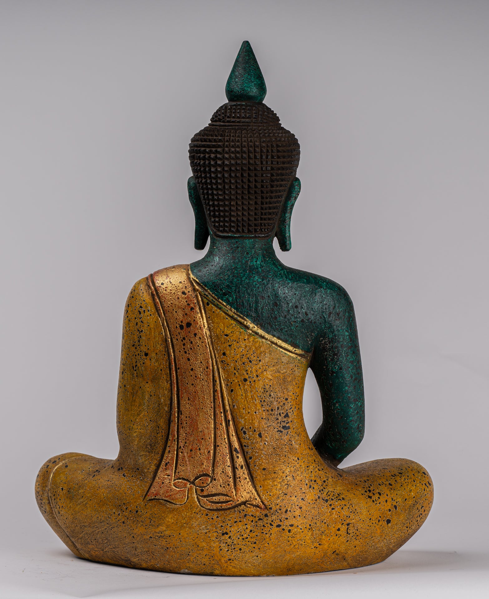 Buddha Sculpture - Antique Khmer Style Wood Seated Buddha Statue Dhyana Meditation Mudra - 39cm/16"