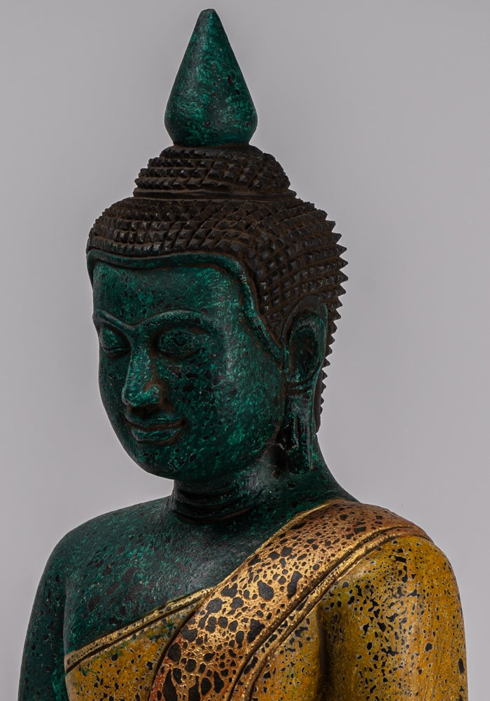 Buddha Sculpture - Antique Khmer Style Wood Seated Buddha Statue Dhyana Meditation Mudra - 39cm/16"