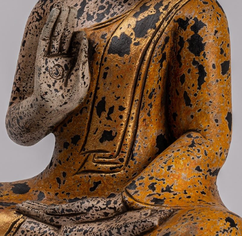 Statue di Buddha - Antique Khmer in stile Cambogia Statue Buddha seduta Insegnamento Mudra - 39 cm/16 "