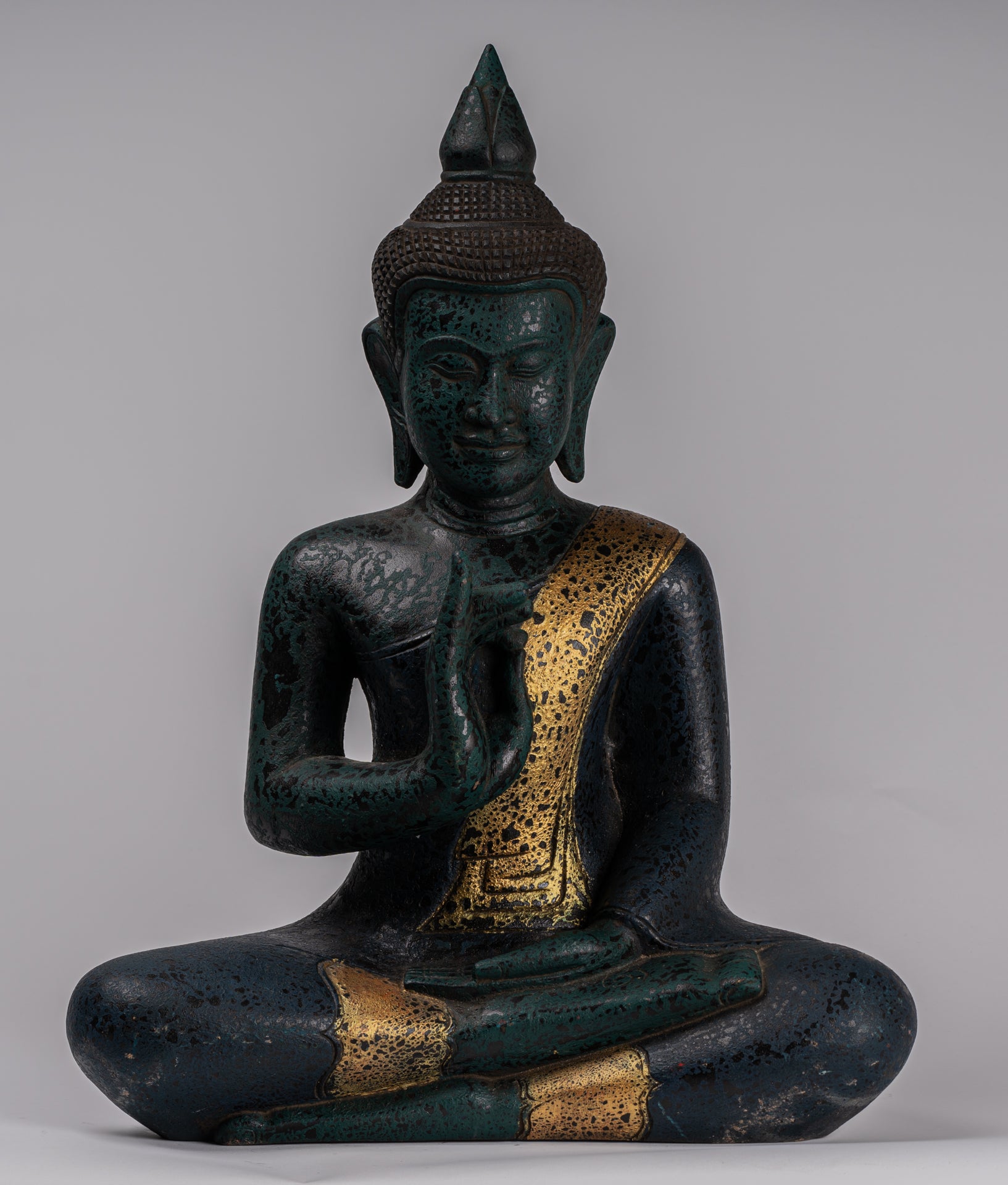 Statua Buddha - Antique Khmer in stile Cambogia Statue Buddha seduta Insegnamento Mudra - 52 cm/21 "