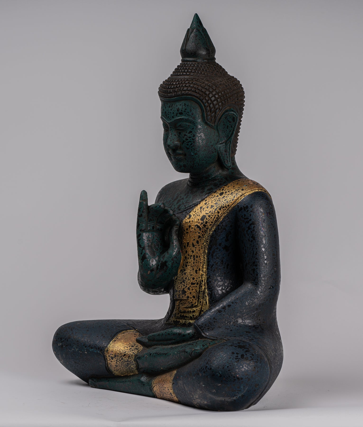 Statue Bouddha Méditation 25 Cm – Pièce Déco Zen Pour Maison, Bureau Ou Mandir, Finition Bleu Noir, Cadeau Spirituel