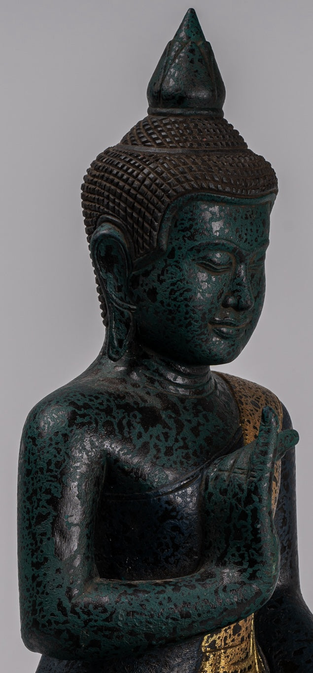 Statua Buddha - Antique Khmer in stile Cambogia Statue Buddha seduta Insegnamento Mudra - 52 cm/21 "