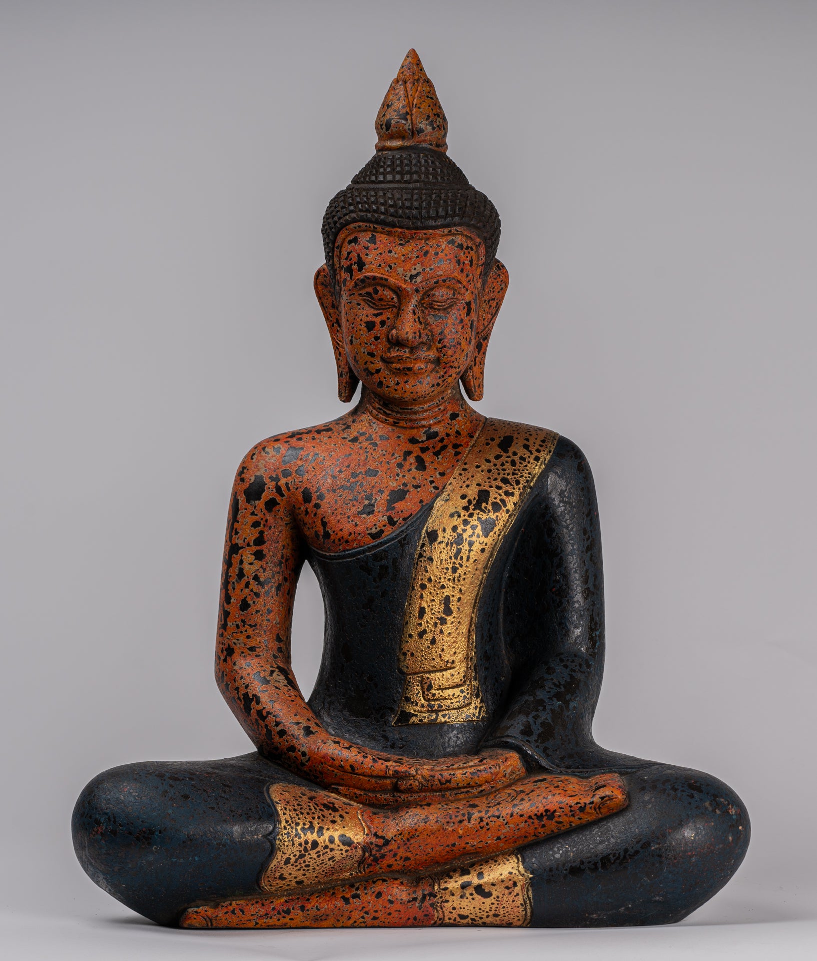 Buddha Sculpture - Antique Khmer Style Wood Seated Buddha Statue Dhyana Meditation Mudra - 52cm/21"