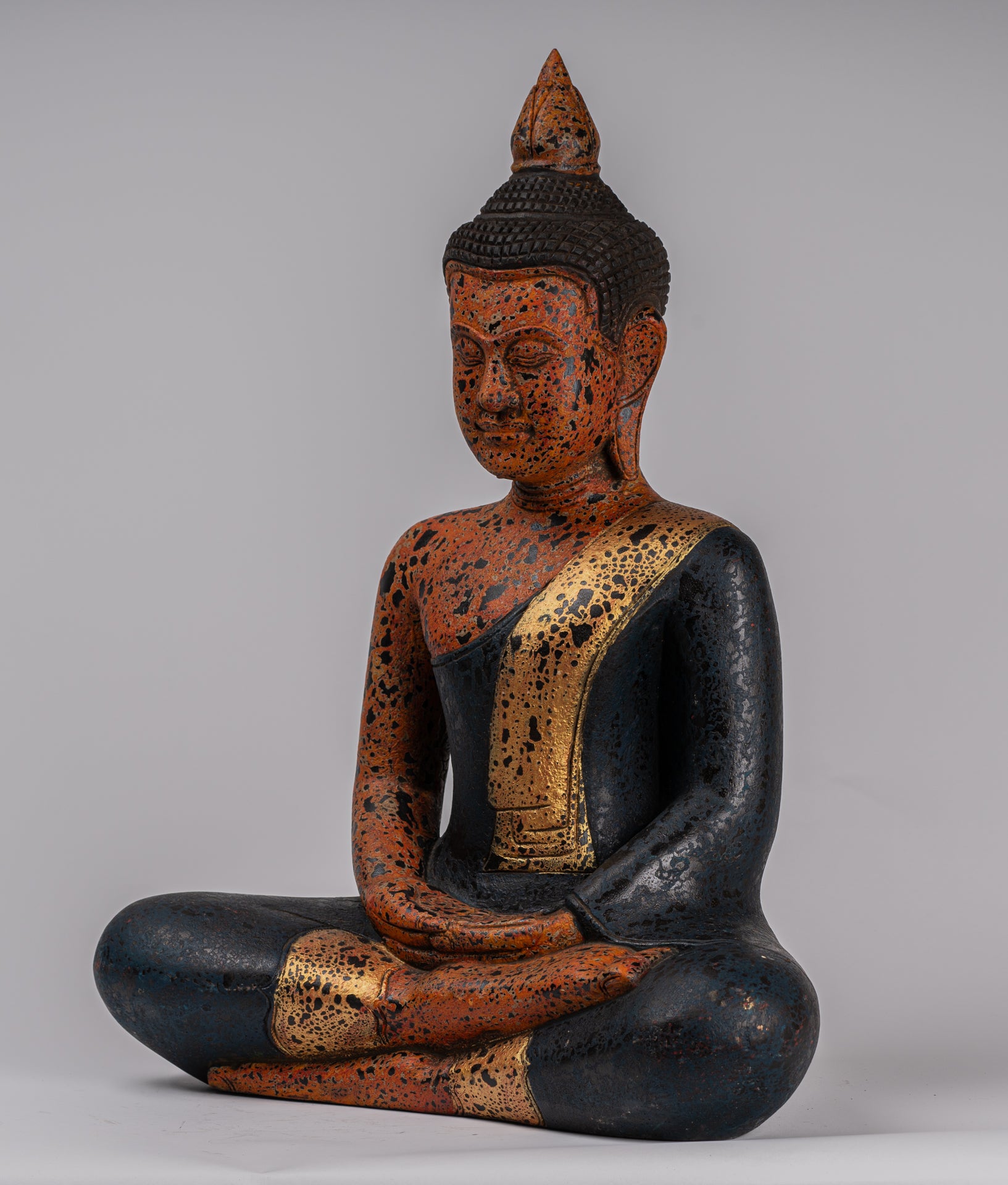Buddha Sculpture - Antique Khmer Style Wood Seated Buddha Statue Dhyana Meditation Mudra - 52cm/21"