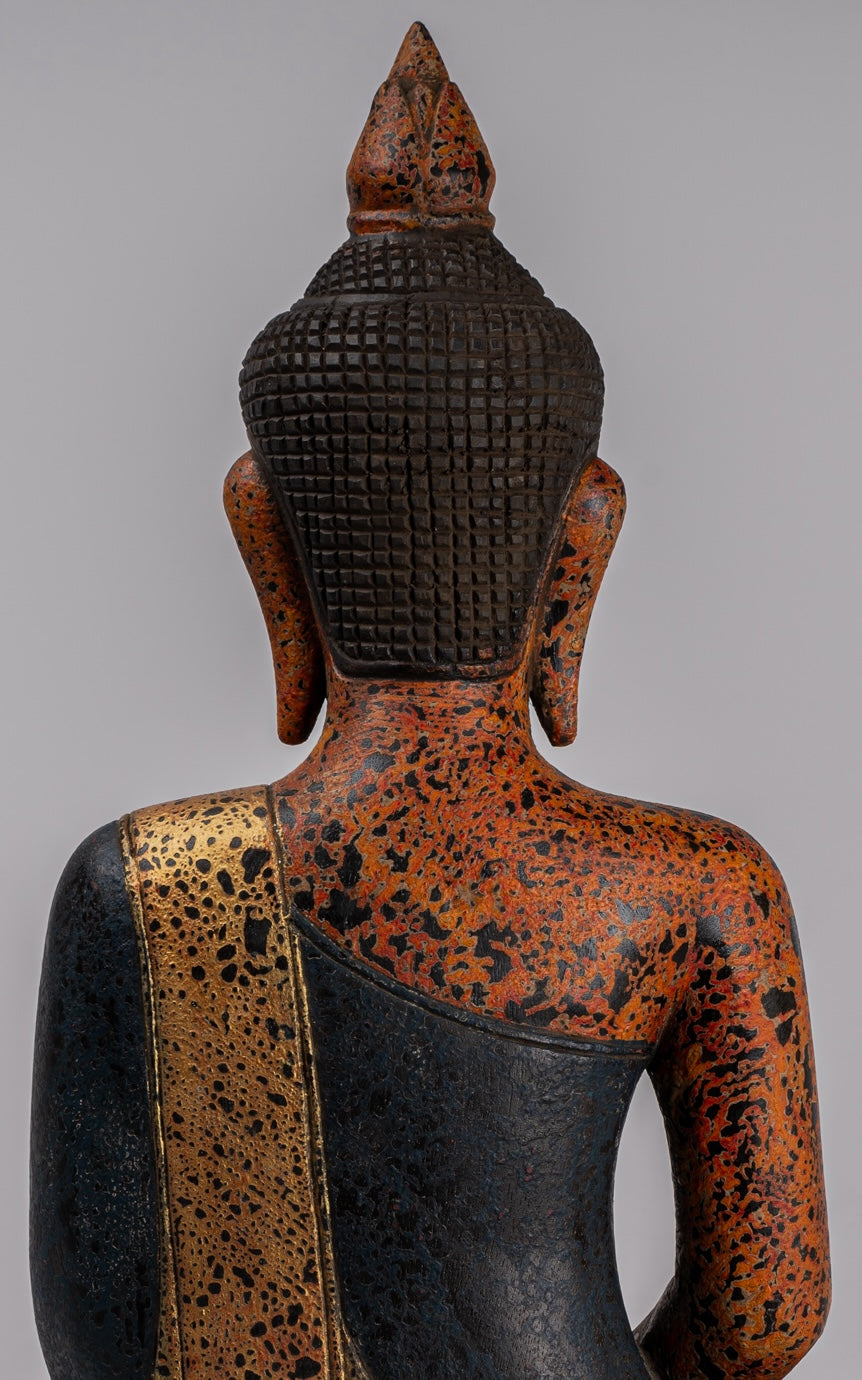 Buddha Sculpture - Antique Khmer Style Wood Seated Buddha Statue Dhyana Meditation Mudra - 52cm/21"