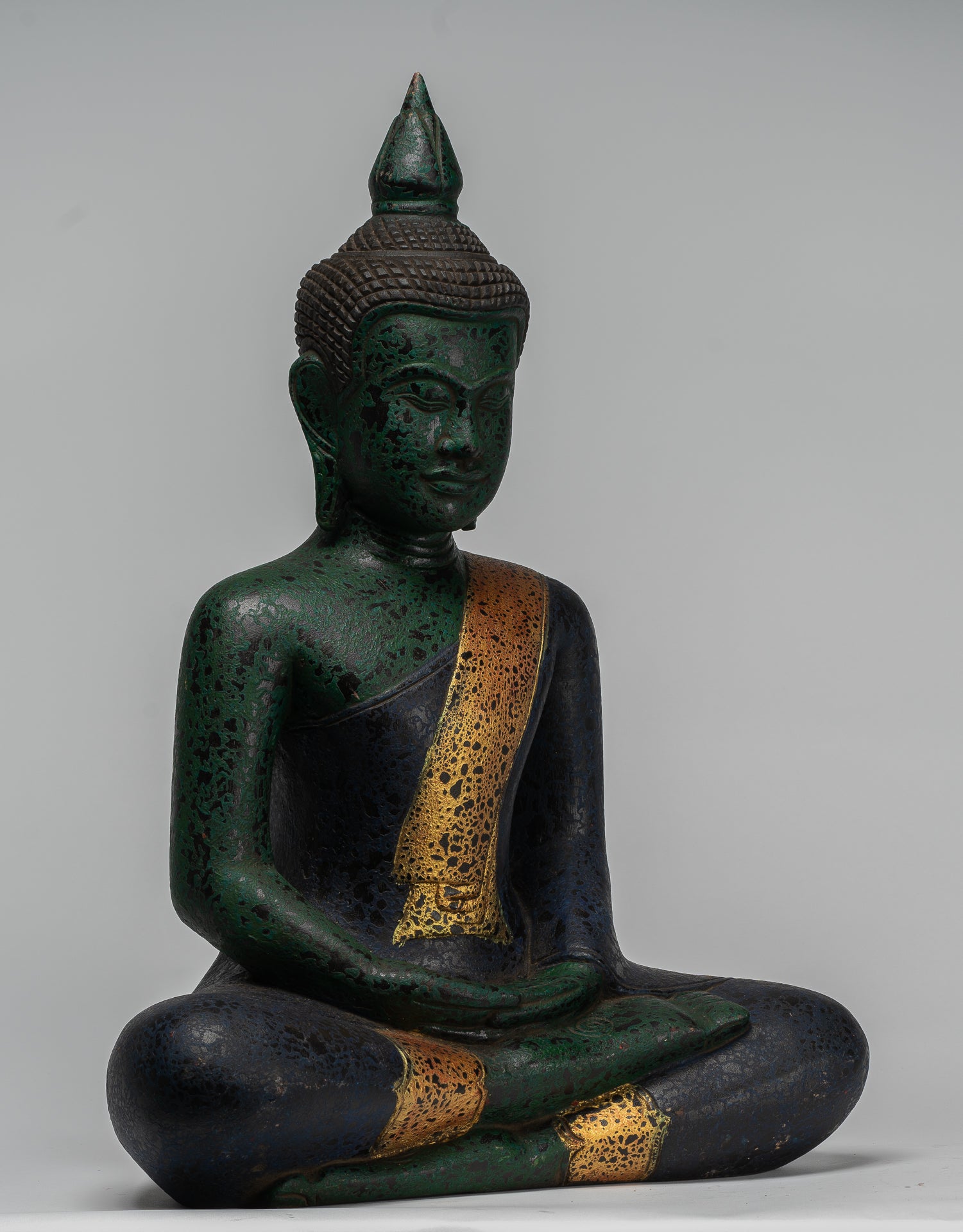 Buddha Sculpture - Antique Khmer Style Wood Seated Buddha Statue Dhyana Meditation Mudra - 54cm/22"
