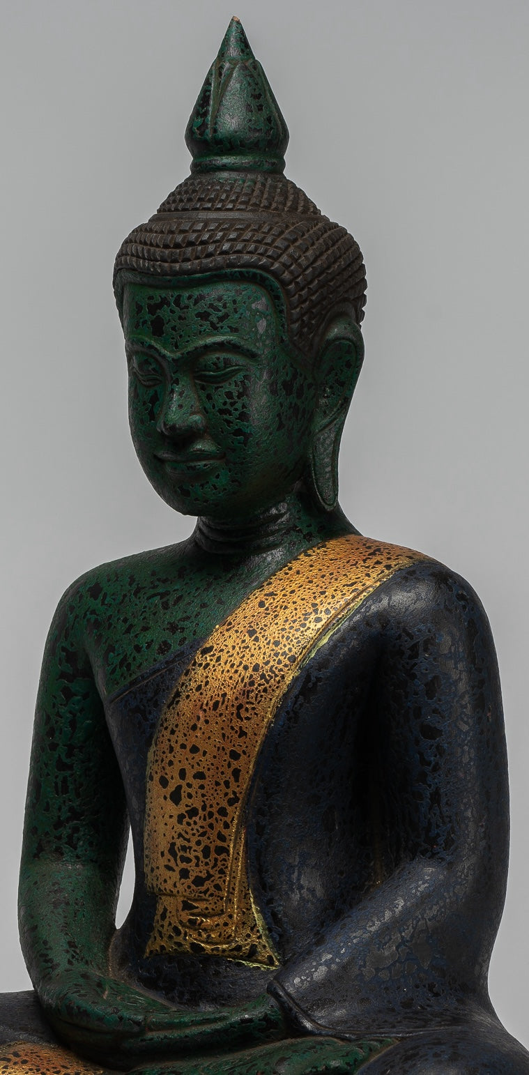 Buddha Sculpture - Antique Khmer Style Wood Seated Buddha Statue Dhyana Meditation Mudra - 54cm/22"