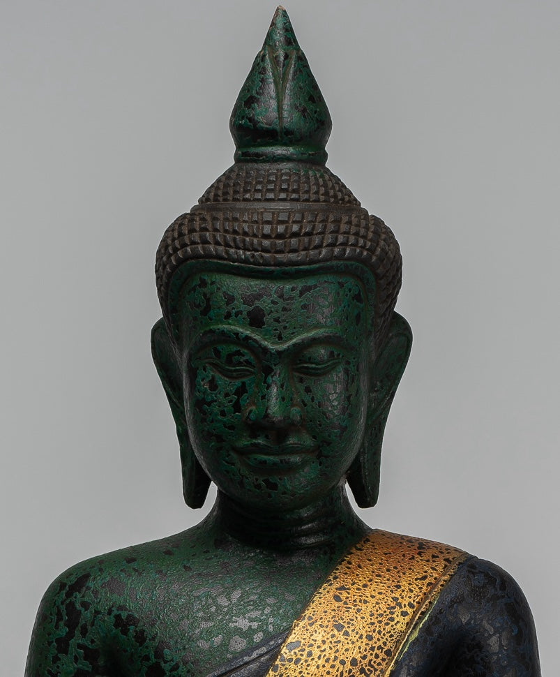 Buddha Sculpture - Antique Khmer Style Wood Seated Buddha Statue Dhyana Meditation Mudra - 54cm/22"