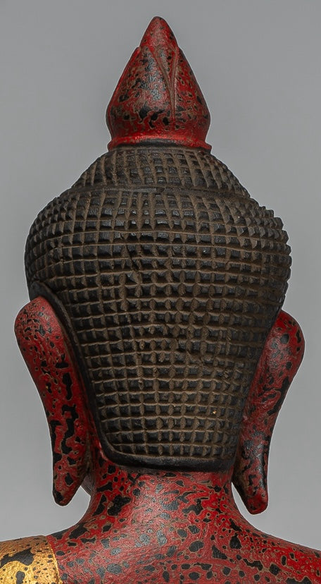 Buddha Statue - Antique Khmer Style Cambodia Seated Wood Buddha Statue Teaching Mudra - 52cm/21"