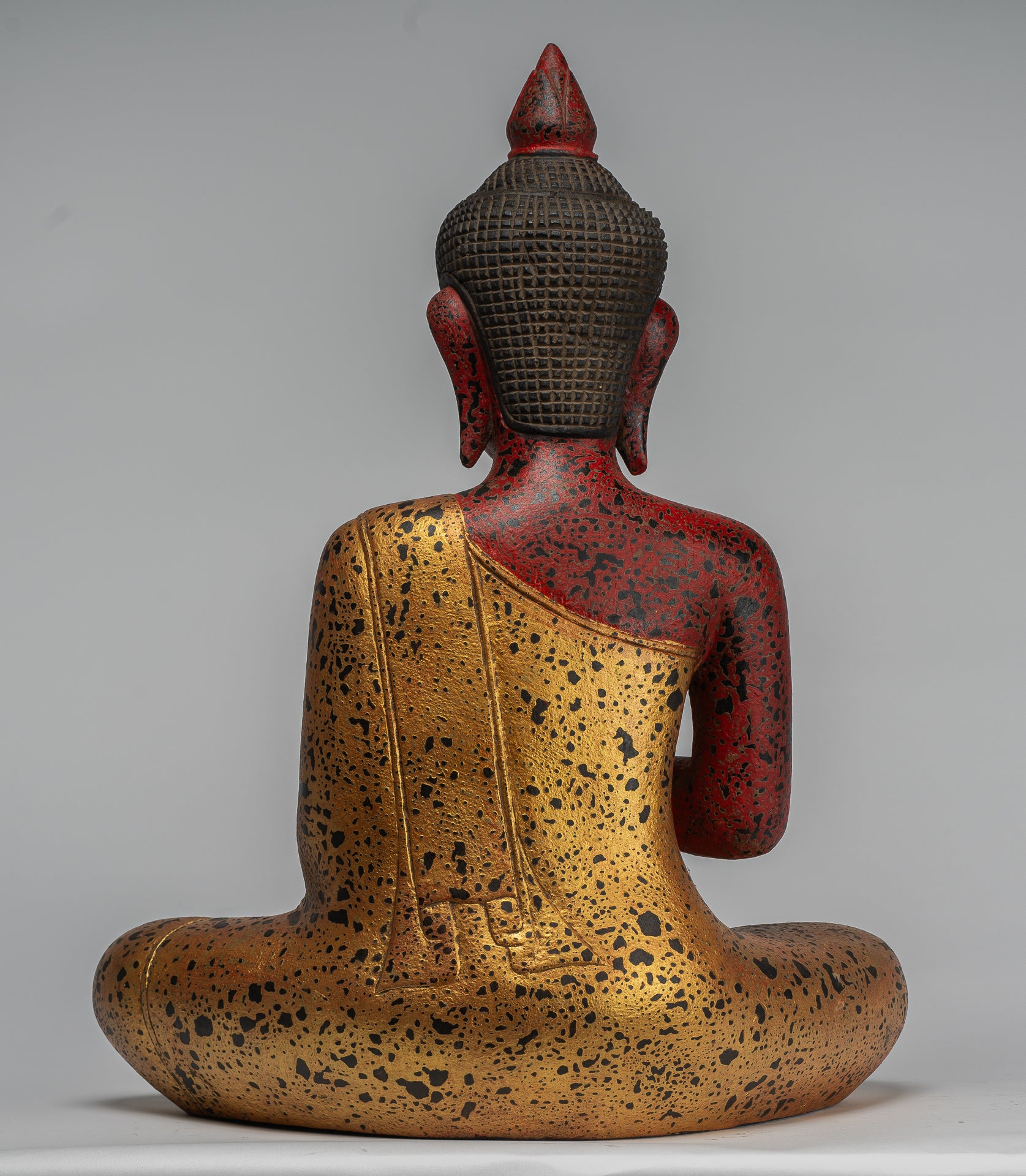 Buddha Statue - Antique Khmer Style Cambodia Seated Wood Buddha Statue Teaching Mudra - 52cm/21"