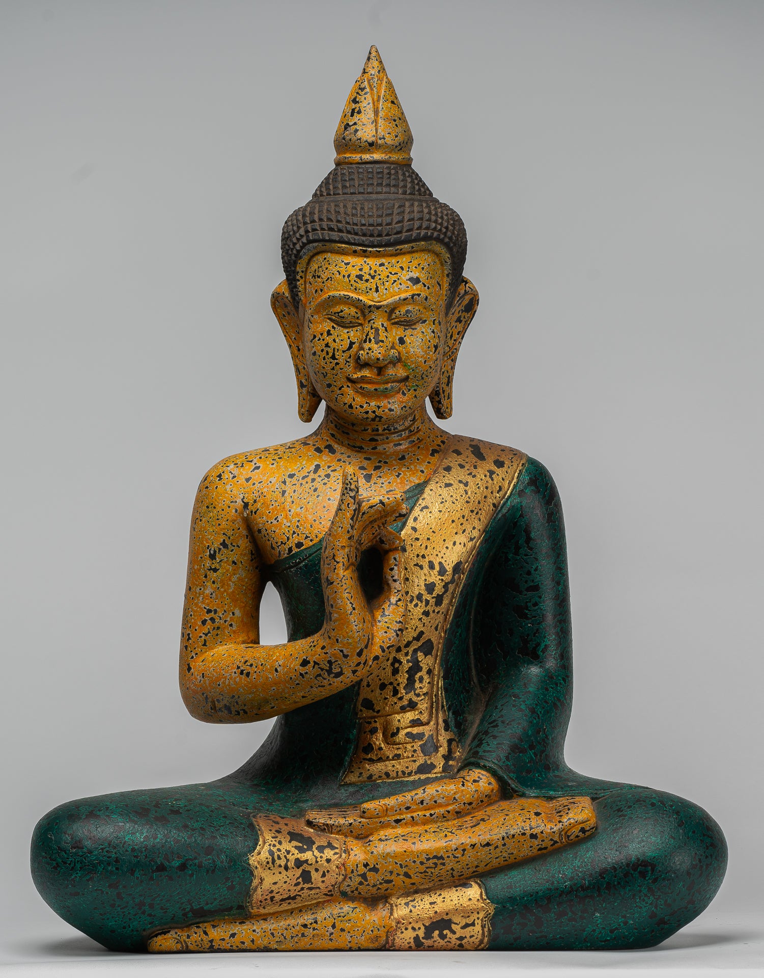 Buddha Statue - Antique Khmer Style Cambodia Seated Wood Buddha Statue Teaching Mudra - 54cm/22"