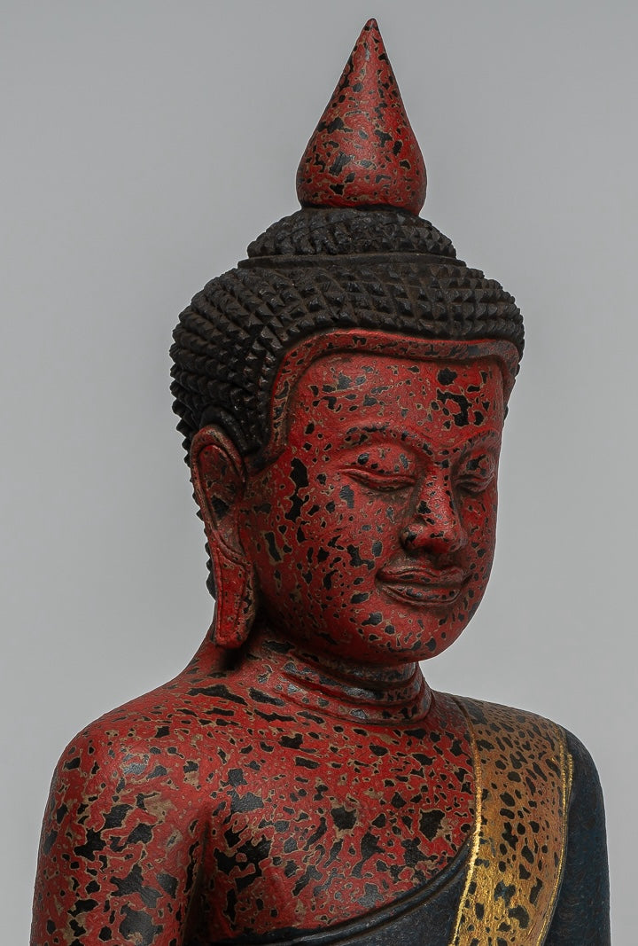Buddha Sculpture - Antique Khmer in stile Khmer Seduto Buddha Statue Dhyana Meditation Mudra - 40 cm/16 "
