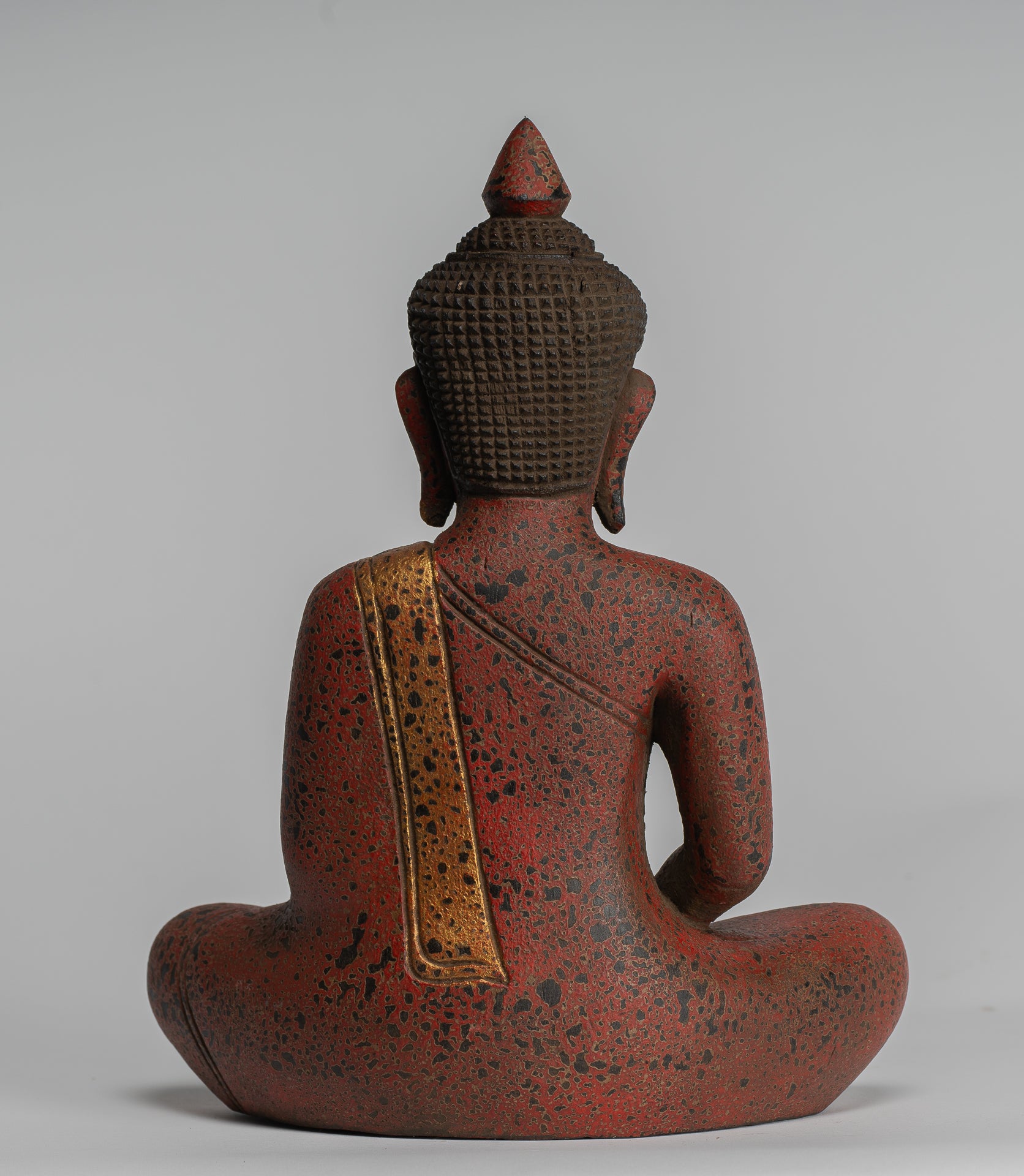 Buddha Sculpture - Antique Khmer Style Wood Seated Buddha Statue Dhyana Meditation Mudra - 28cm/11"