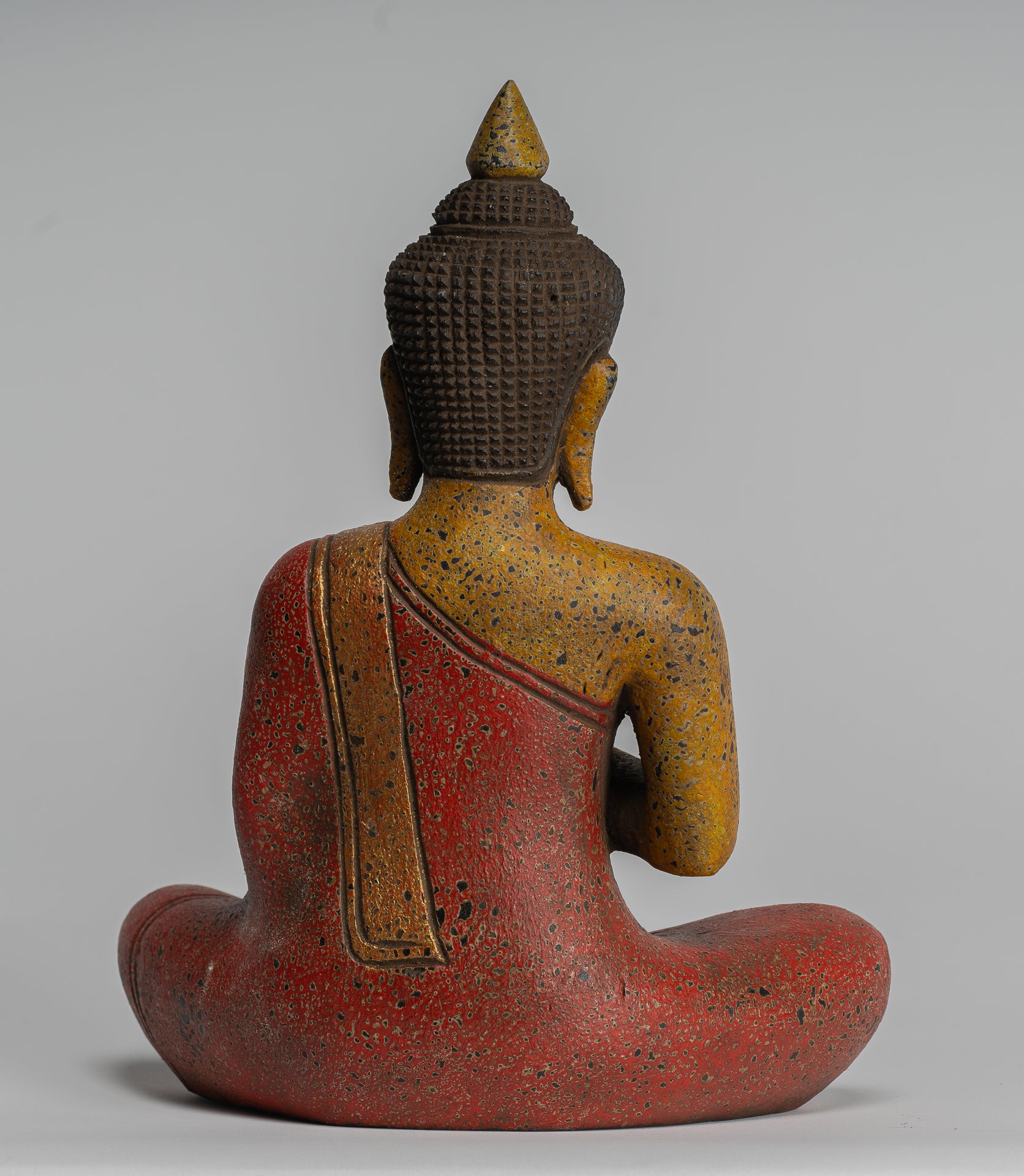 Buddha Statue - Antique Khmer Style Cambodia Seated Wood Buddha Statue Teaching Mudra - 27cm/11"