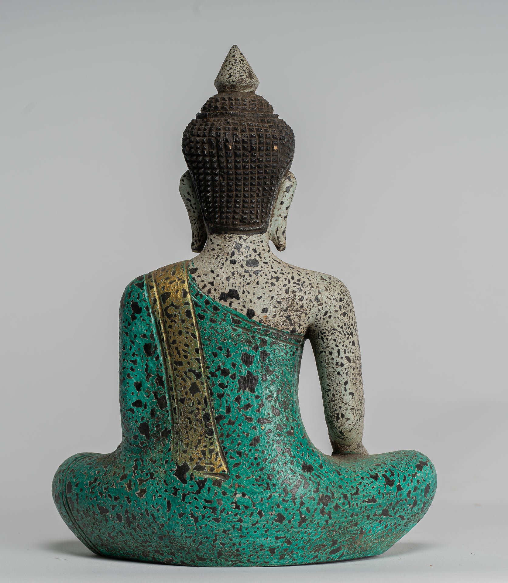 Buddha Statue - Antique Khmer Style SE Asia Seated Wood Enlightenment Buddha Statue - 26cm/10"