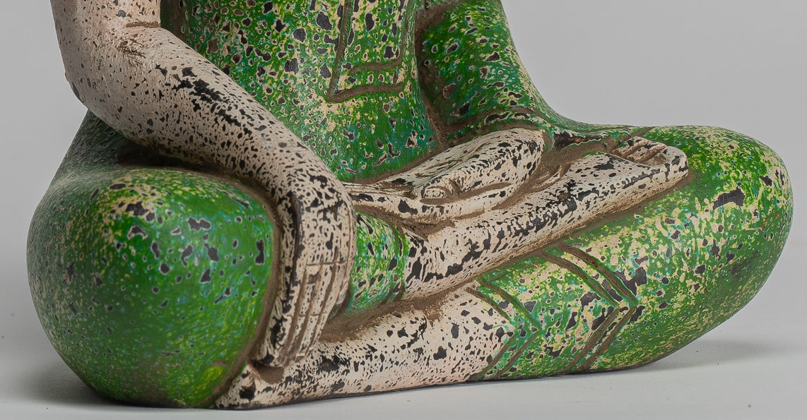 Buddha Statue - Antique Khmer Style SE Asia Seated Wood Enlightenment Buddha Statue - 27cm/11"