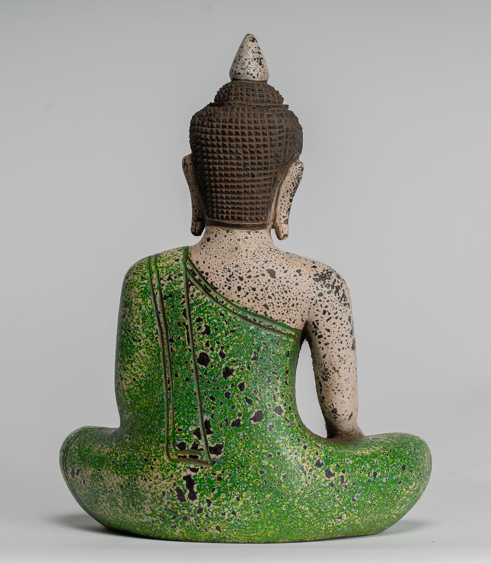 Buddha Statue - Antique Khmer Style SE Asia Seated Wood Enlightenment Buddha Statue - 27cm/11"