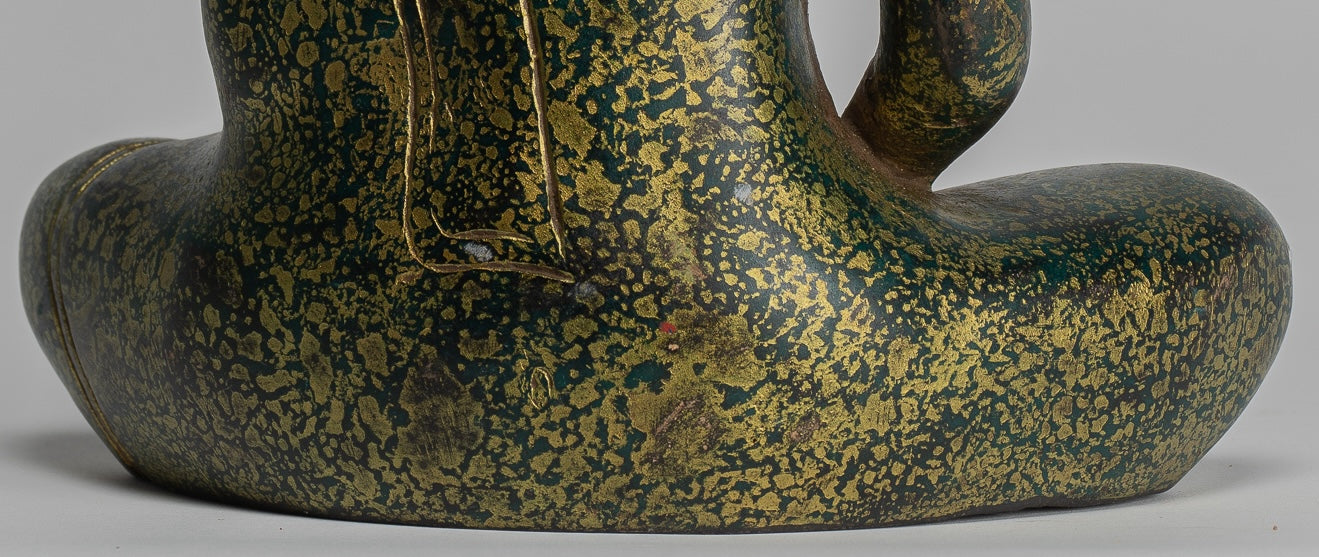 Buddha Sculpture - Antique Khmer Style Wood Seated Buddha Statue Dhyana Meditation Mudra - 28cm/11"