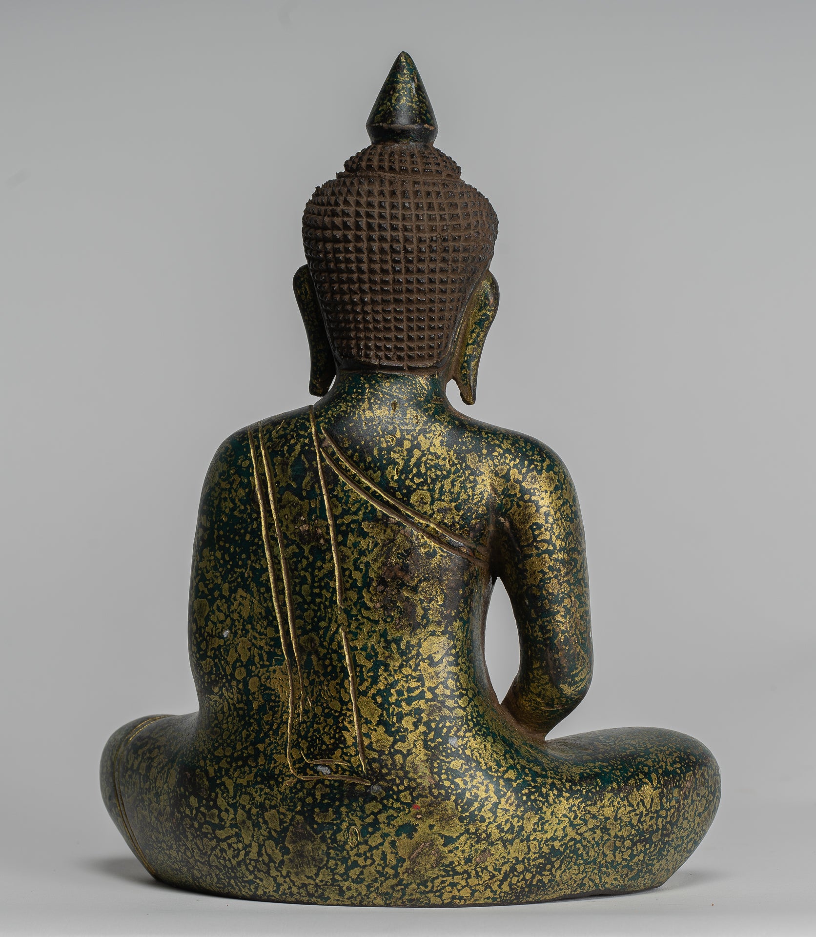 Buddha Sculpture - Antique Khmer Style Wood Seated Buddha Statue Dhyana Meditation Mudra - 28cm/11"