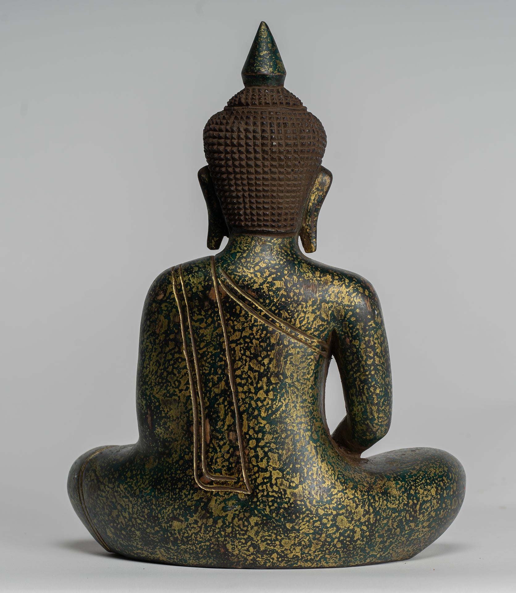 Buddha Sculpture - Antique Khmer Style Wood Seated Buddha Statue Dhyana Meditation Mudra - 28cm/11"