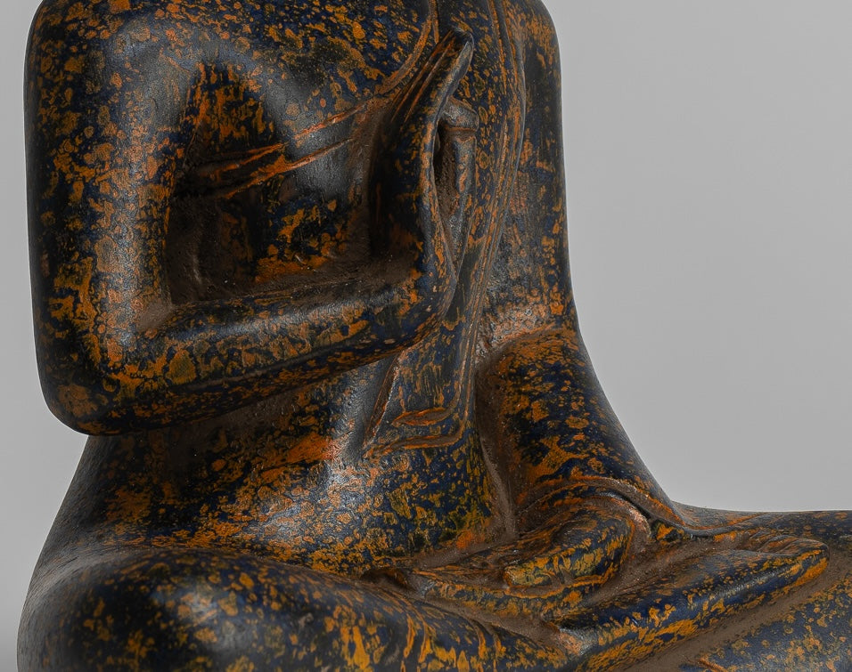 Statue Buddha - Antique Khmer in stile Cambogia Statue Buddha seduta Insegnamento Mudra - 27 cm/11 "