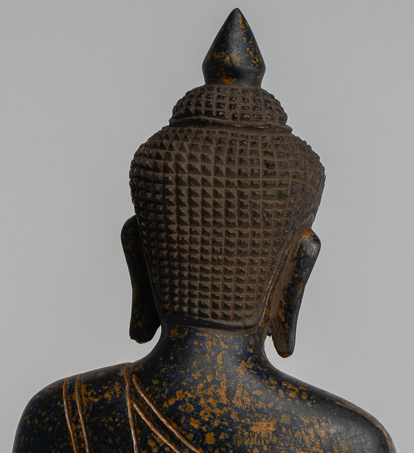 Statue Buddha - Antique Khmer in stile Cambogia Statue Buddha seduta Insegnamento Mudra - 27 cm/11 "