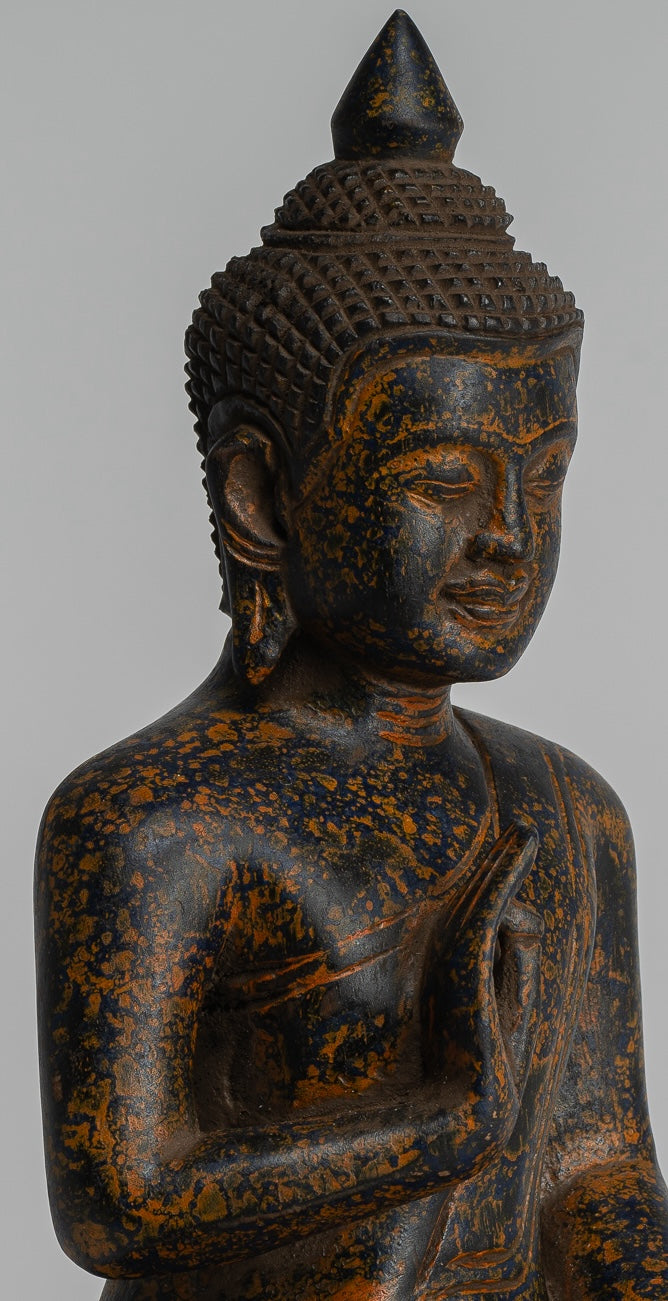 Statue Buddha - Antique Khmer in stile Cambogia Statue Buddha seduta Insegnamento Mudra - 27 cm/11 "