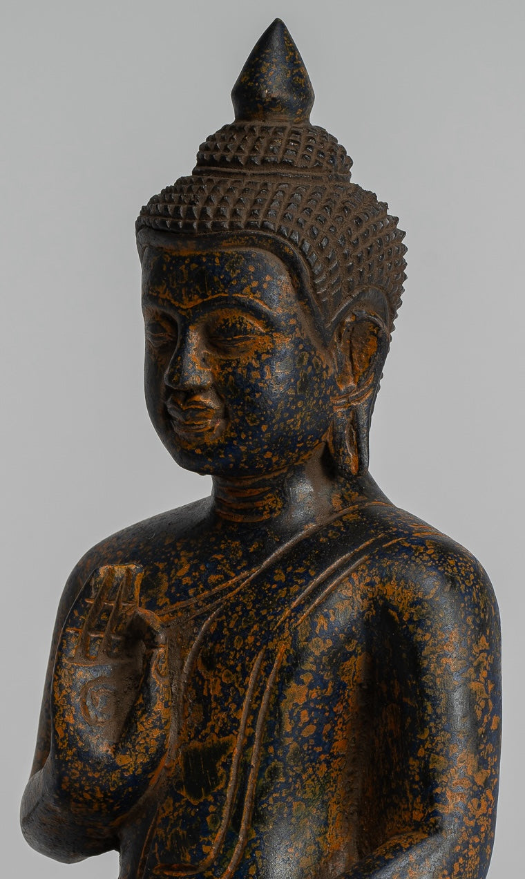 Statue Buddha - Antique Khmer in stile Cambogia Statue Buddha seduta Insegnamento Mudra - 27 cm/11 "