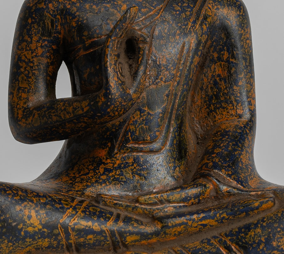 Statue Buddha - Antique Khmer in stile Cambogia Statue Buddha seduta Insegnamento Mudra - 27 cm/11 "