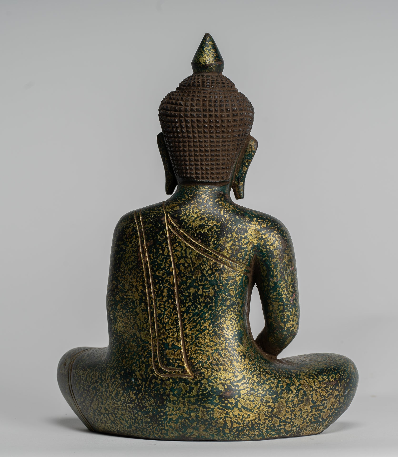 Buddha Sculpture - Antique Khmer Style Wood Seated Buddha Statue Dhyana Meditation Mudra - 28cm/11"