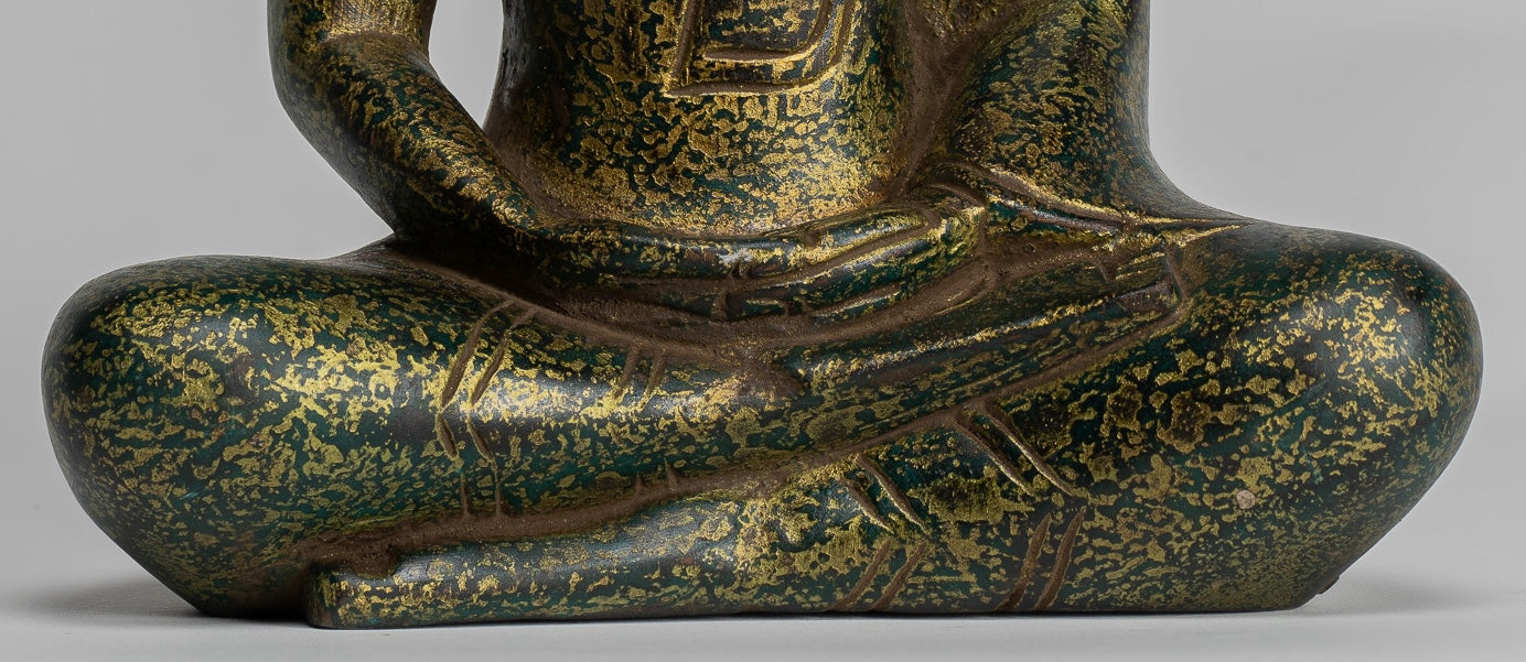 Buddha Sculpture - Antique Khmer Style Wood Seated Buddha Statue Dhyana Meditation Mudra - 28cm/11"