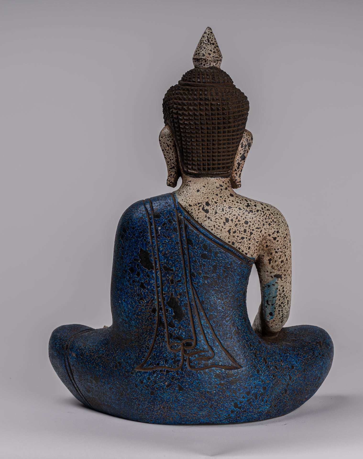 Buddha Statue - Antique Khmer Style SE Asia Seated Wood Enlightenment Buddha Statue - 32cm/13"