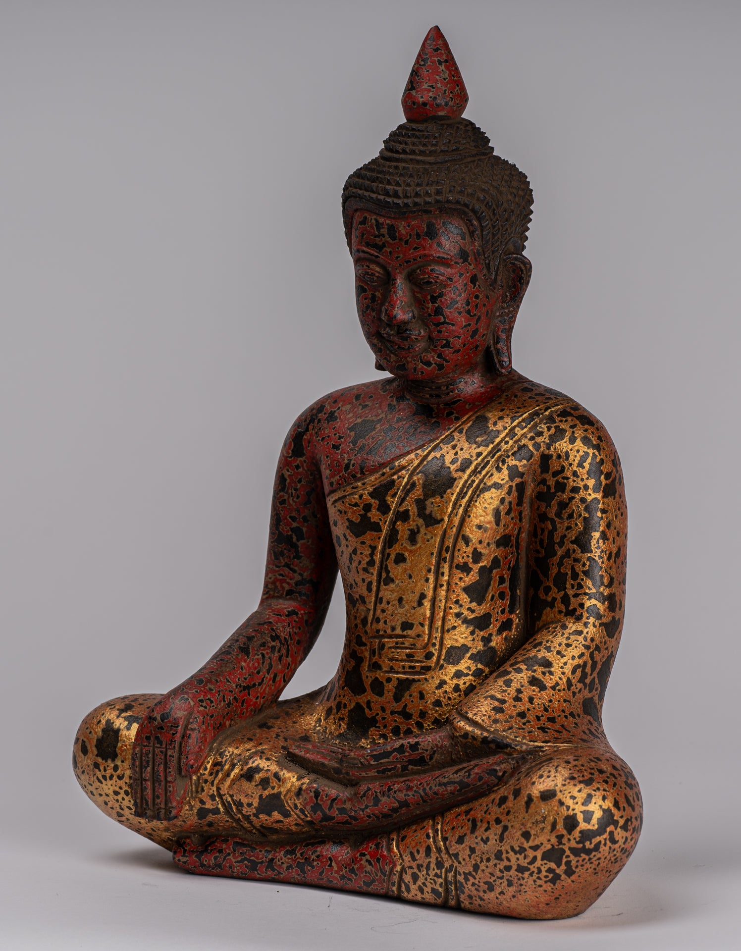 Copy of Buddha Statue - Antique Khmer Style SE Asia Seated Wood Enlightenment Buddha Statue - 33cm/13"