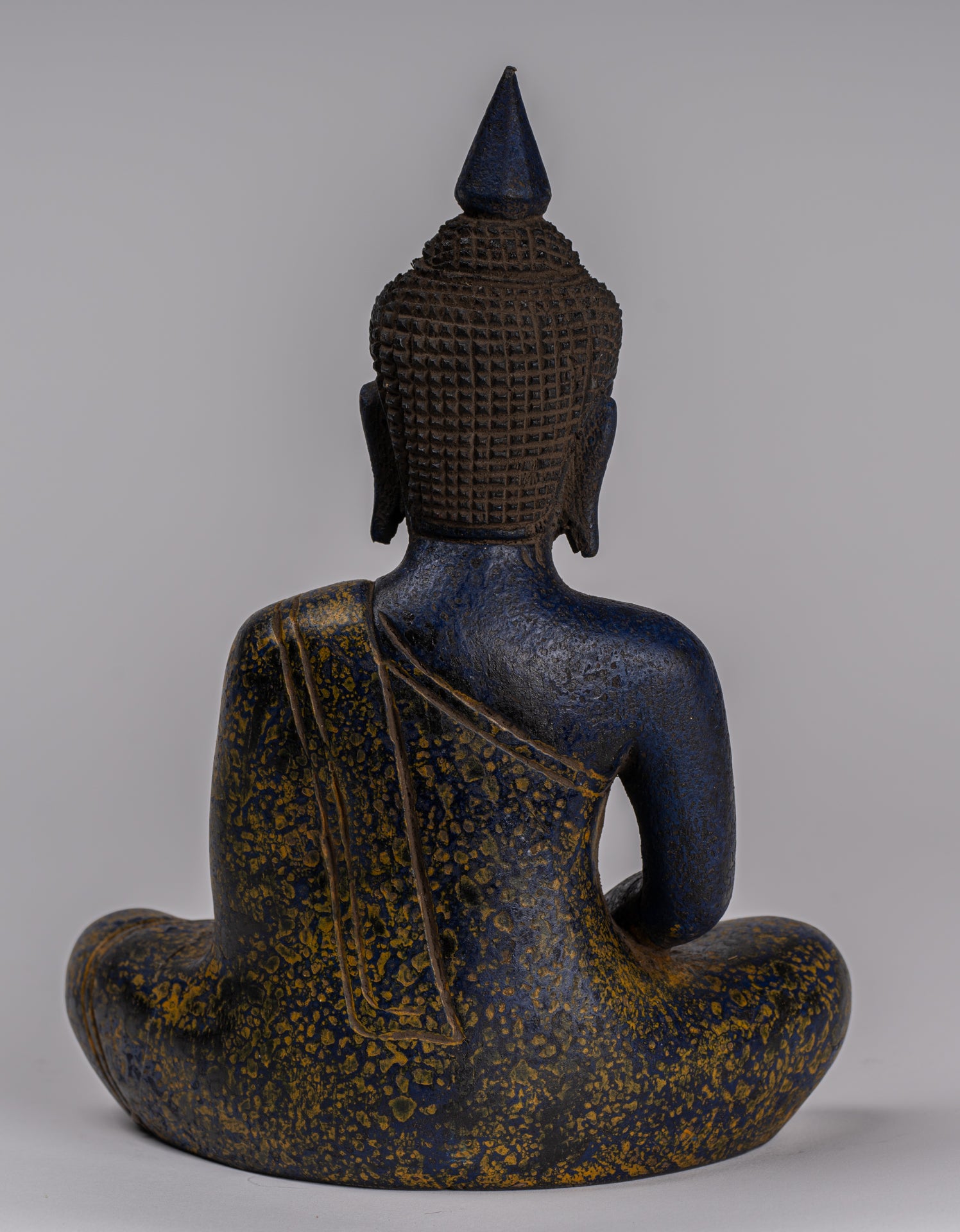 Buddha Sculpture - Antique Khmer Style Wood Seated Buddha Statue Dhyana Meditation Mudra - 22cm/9"