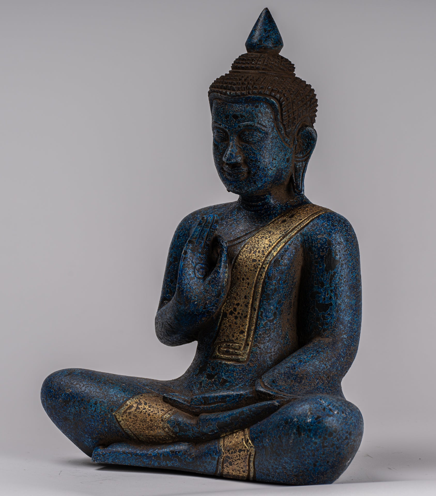 Buddha Statue - Antique Khmer Style Cambodia Seated Wood Buddha Statue Teaching Mudra - 32cm/13"