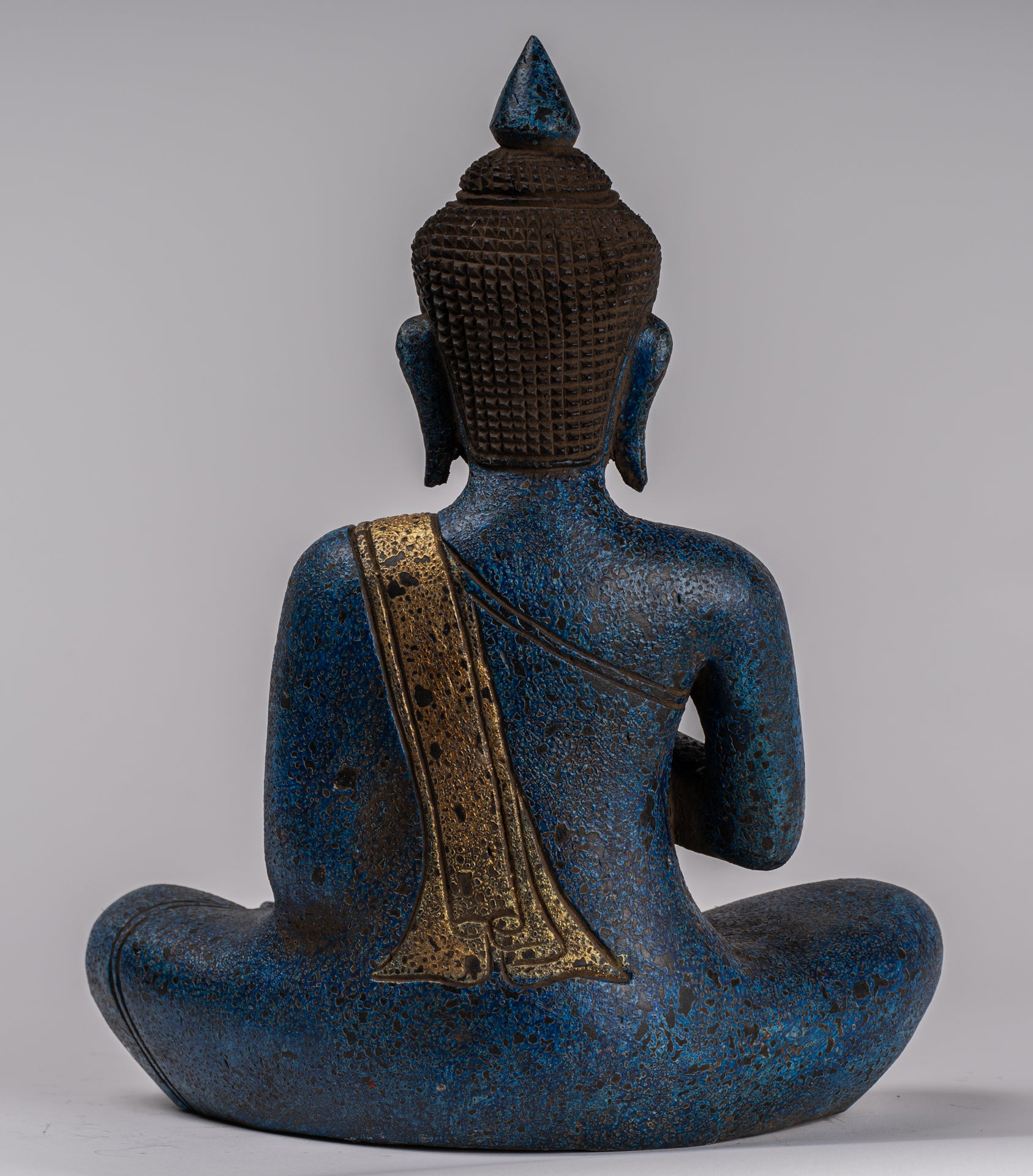 Buddha Statue - Antique Khmer Style Cambodia Seated Wood Buddha Statue Teaching Mudra - 32cm/13"