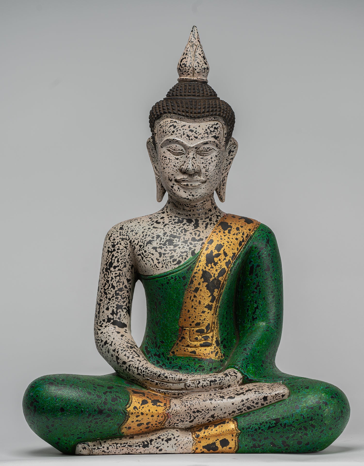 Buddha Sculpture - Antique Khmer Style Wood Seated Buddha Statue Dhyana Meditation Mudra - 54cm/22"