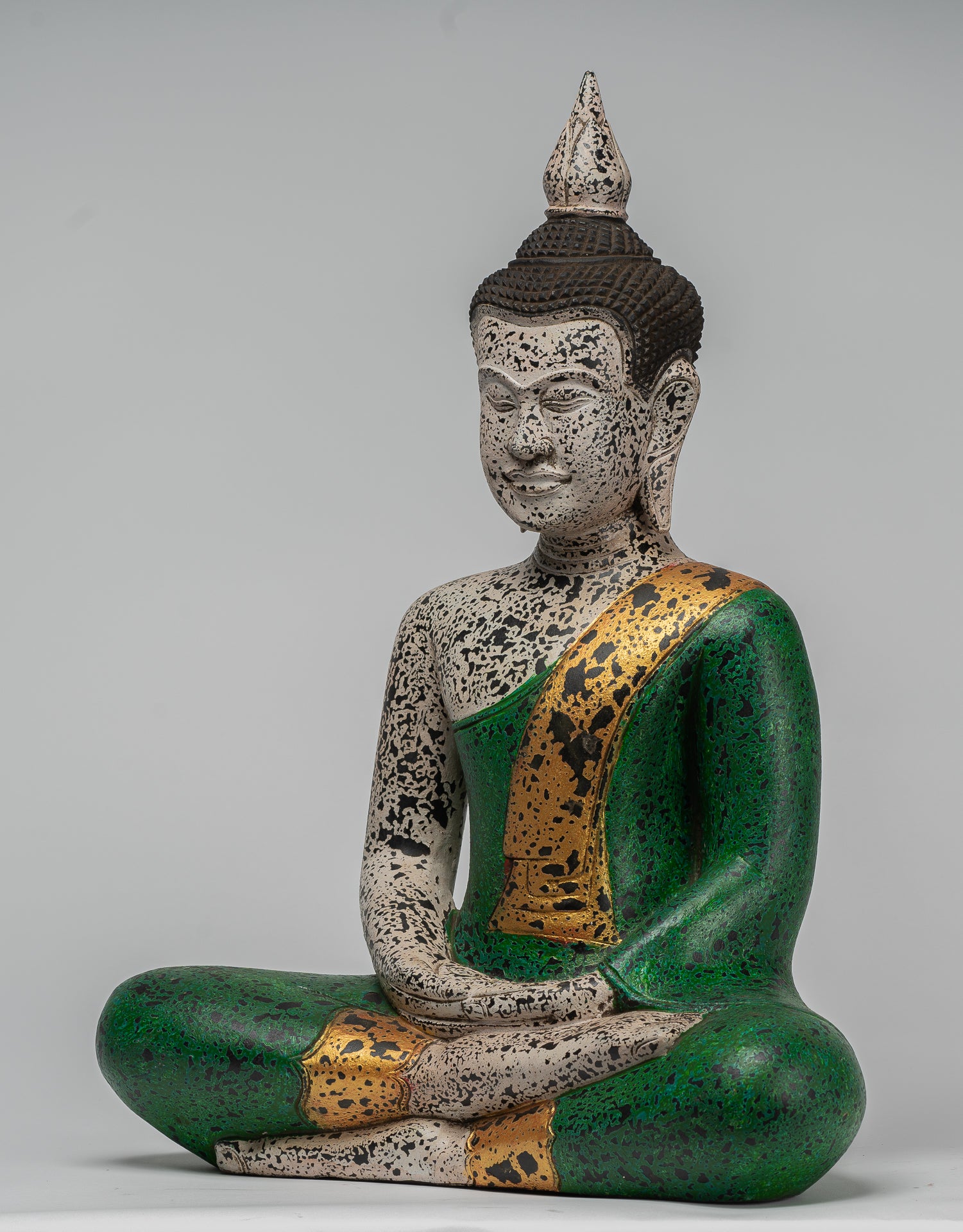 Buddha Sculpture - Antique Khmer Style Wood Seated Buddha Statue Dhyana Meditation Mudra - 54cm/22"
