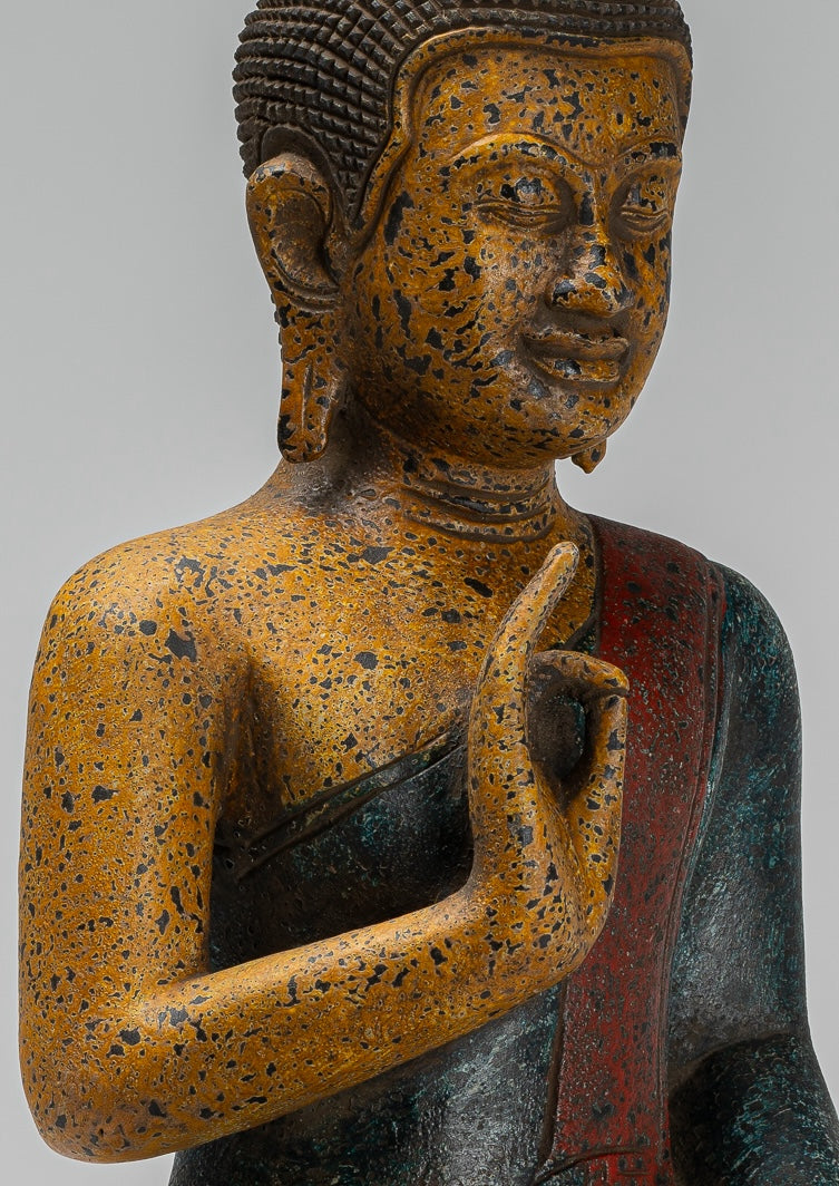 Buddha Statue - Antique Khmer Style Cambodia Seated Wood Buddha Statue Teaching Mudra - 44cm/18"