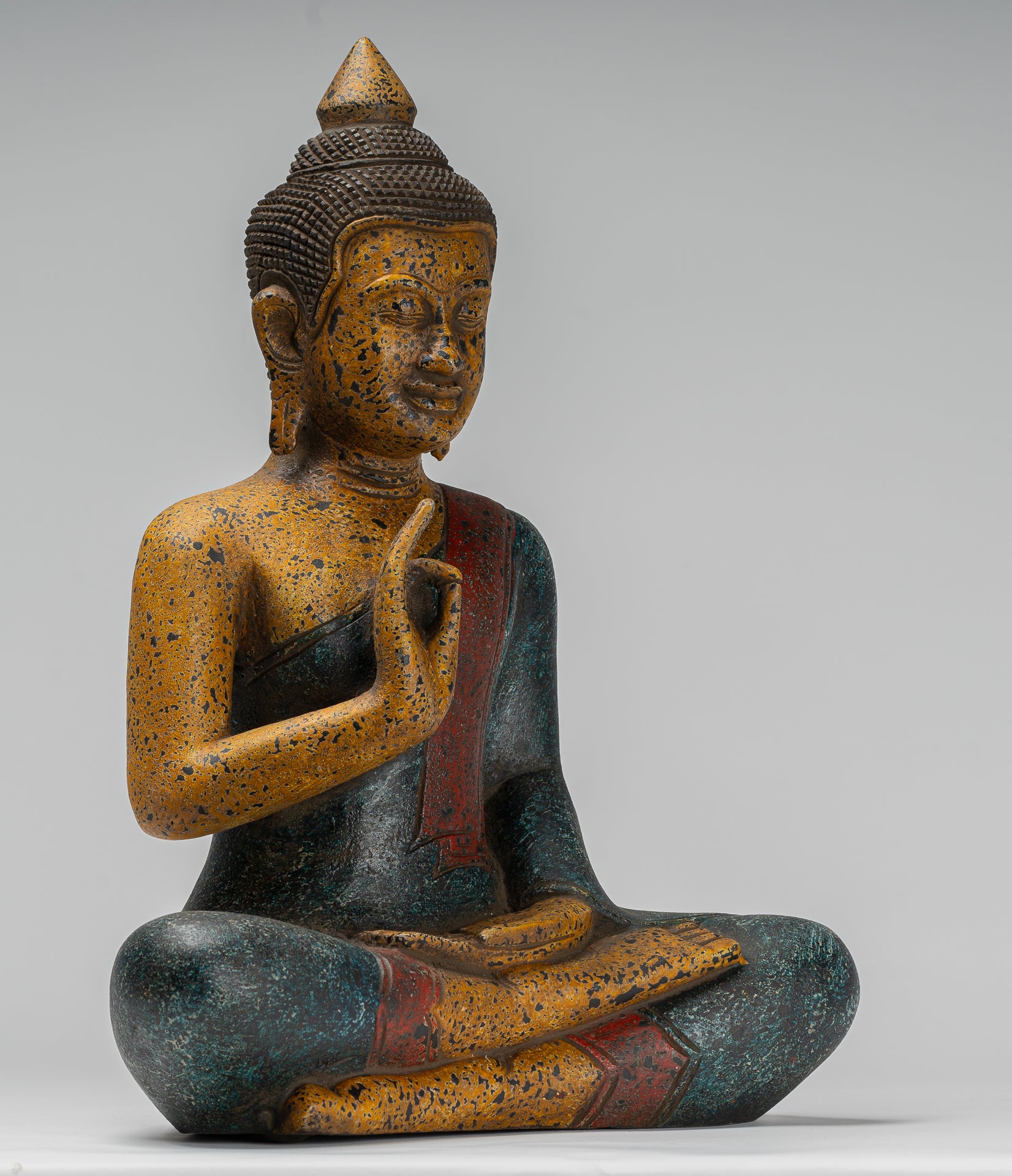 Buddha Statue - Antique Khmer Style Cambodia Seated Wood Buddha Statue Teaching Mudra - 44cm/18"