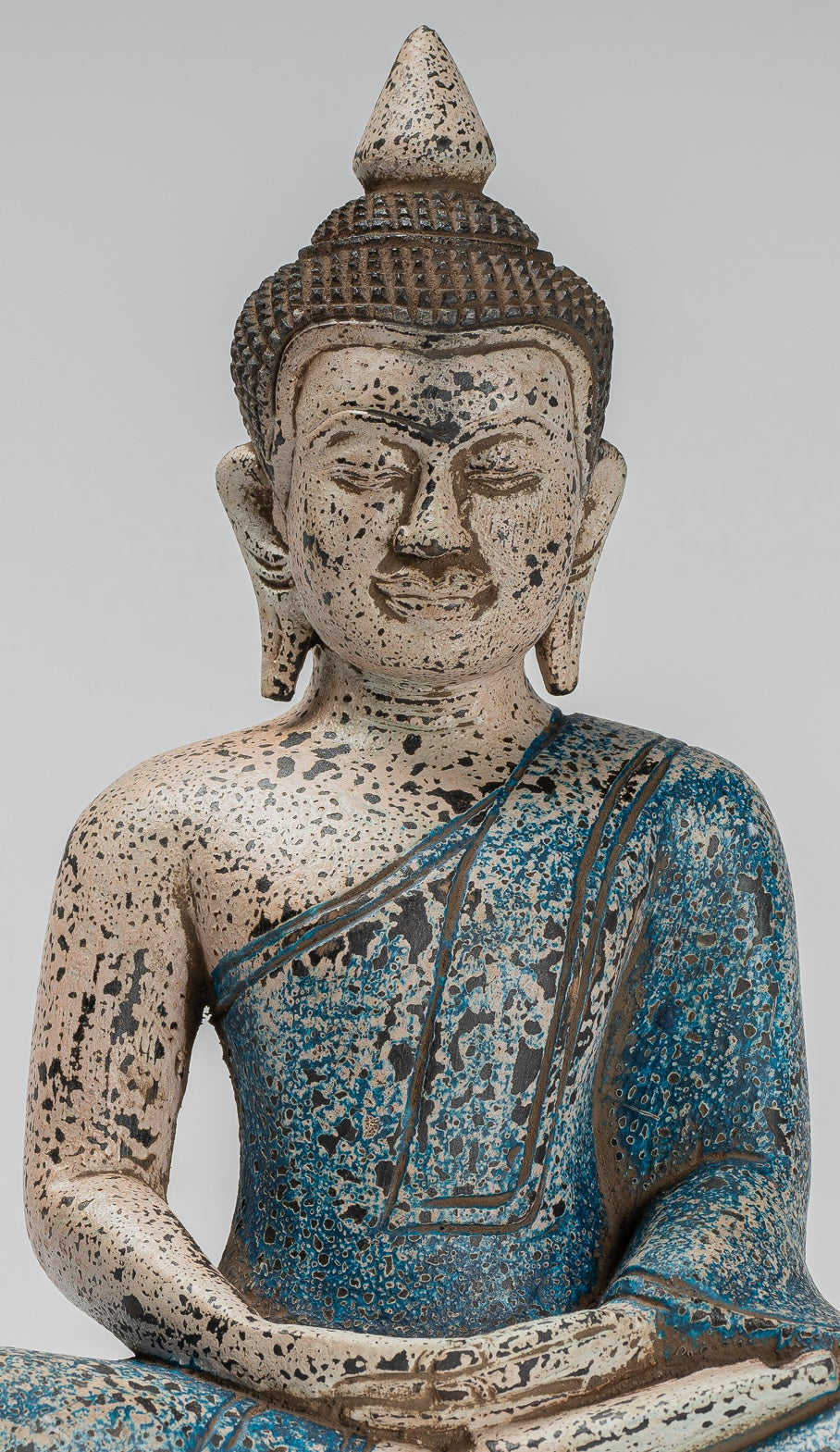 Buddha Sculpture - Antique Khmer Style Wood Seated Buddha Statue Dhyana Meditation Mudra - 27cm/11"