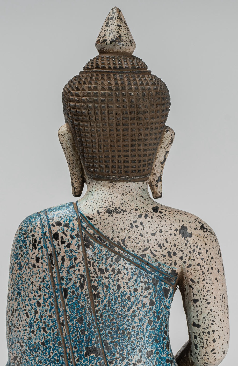 Buddha Sculpture - Antique Khmer Style Wood Seated Buddha Statue Dhyana Meditation Mudra - 27cm/11"