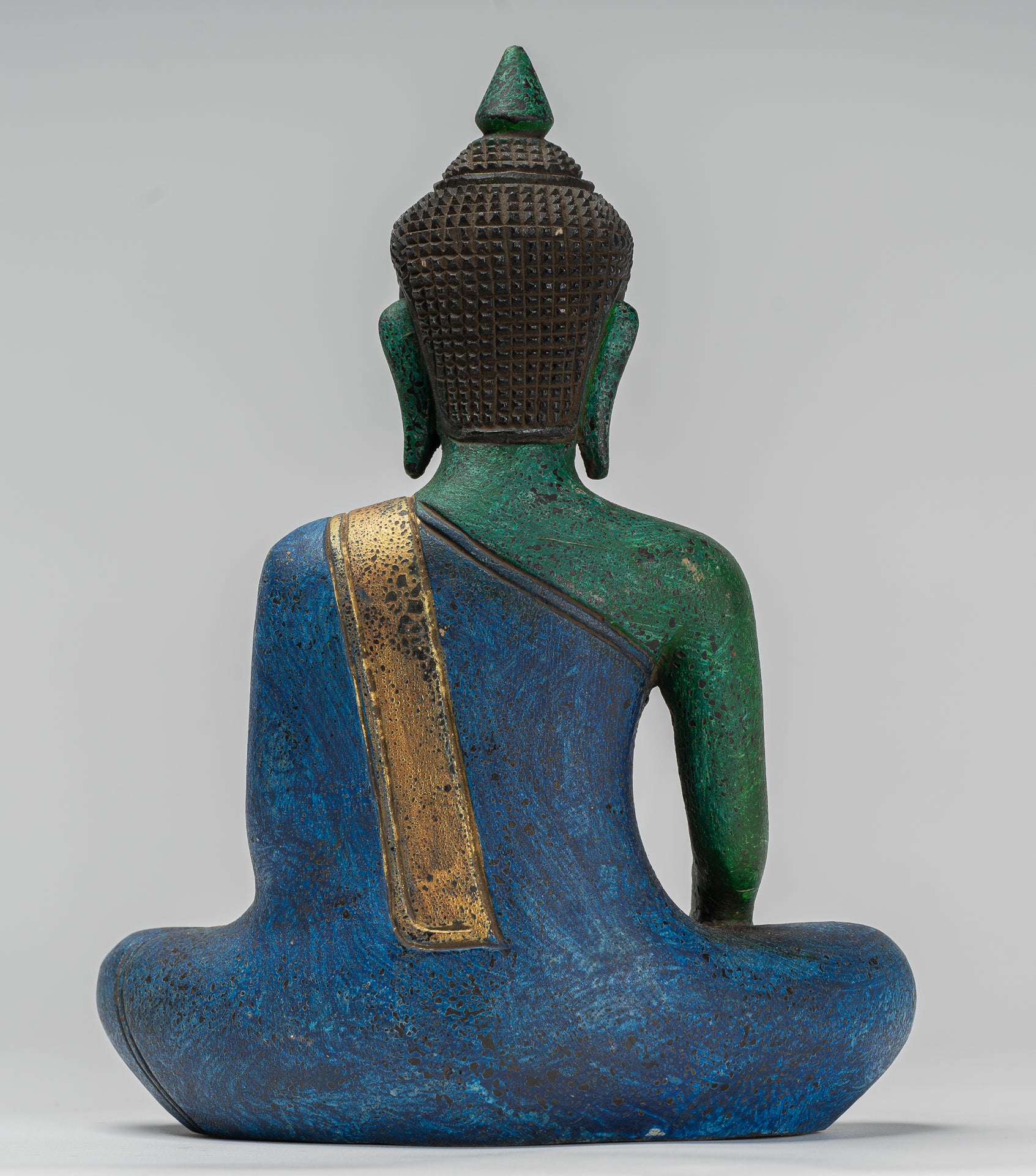 Buddha Statue - Antique Khmer Style SE Asia Seated Wood Enlightenment Buddha Statue - 27cm/11"