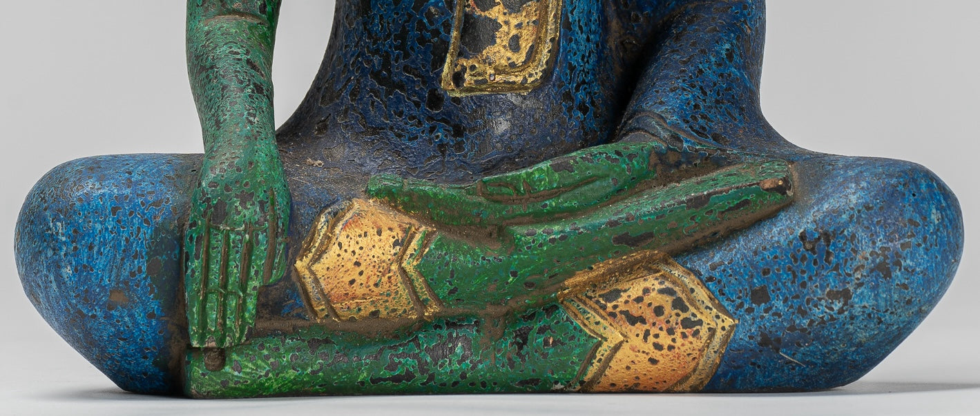 Buddha Statue - Antique Khmer Style SE Asia Seated Wood Enlightenment Buddha Statue - 27cm/11"