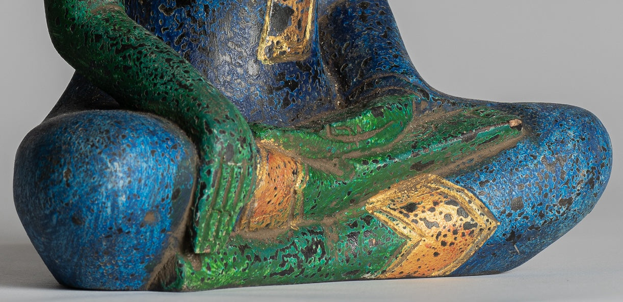 Buddha Statue - Antique Khmer Style SE Asia Seated Wood Enlightenment Buddha Statue - 27cm/11"