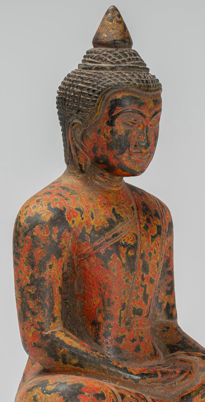 Buddha Sculpture - Antique Khmer Style Wood Seated Buddha Statue Dhyana Meditation Mudra - 21cm/8"